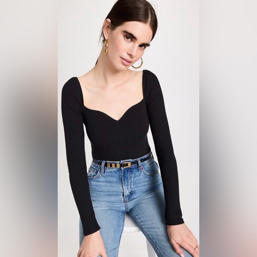 Reformation Black October Ribbed Long Sleeve Top